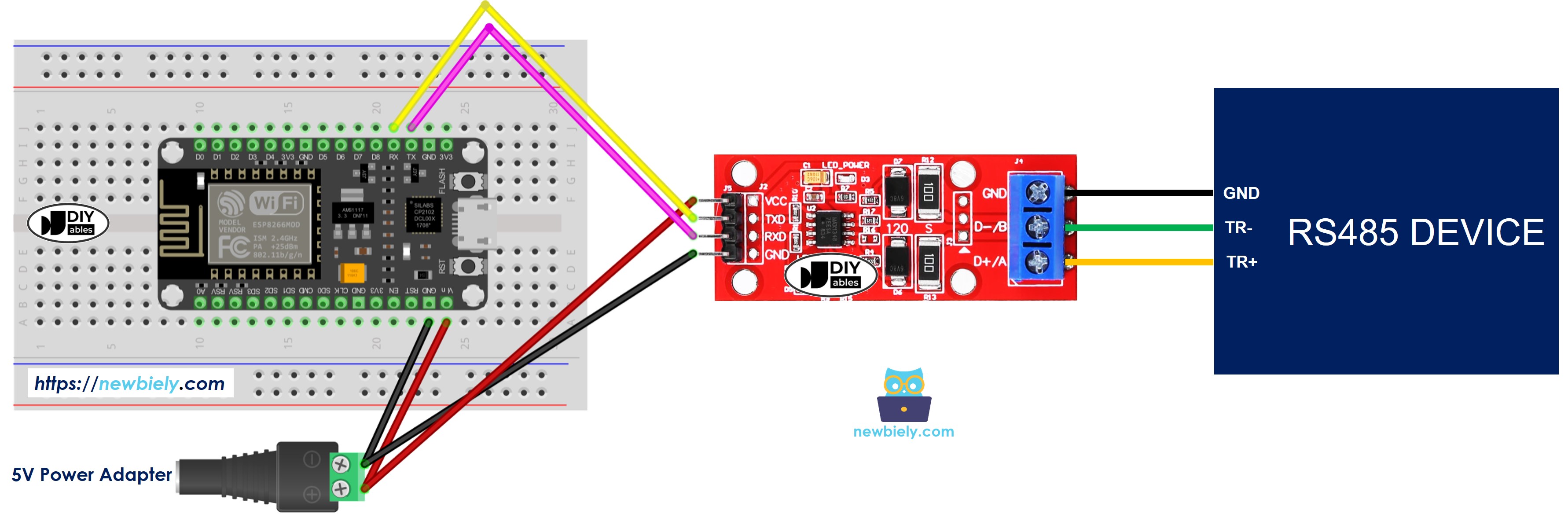 Diagrama de cableado ESP8266 NodeMCU TTL a RS485