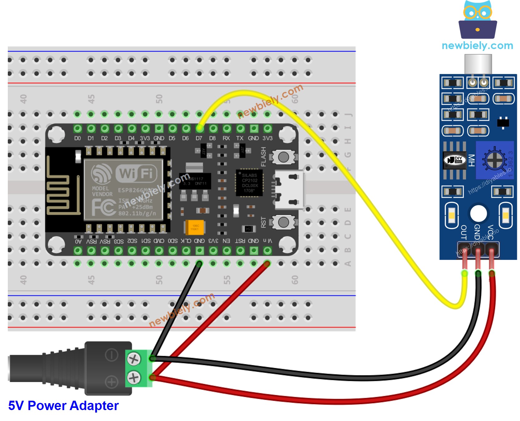 Diagrama de cableado del sensor de sonido ESP8266 NodeMCU Vin