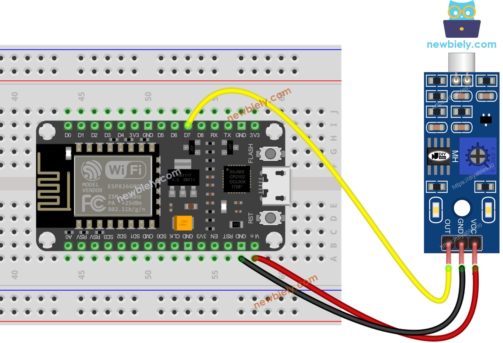 Diagrama de cableado del sensor de sonido ESP8266 NodeMCU