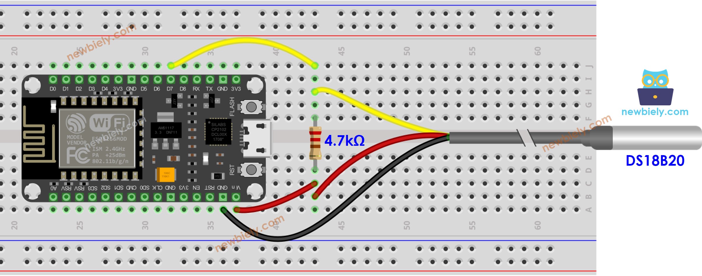 Diagrama de cableado del sensor de temperatura ESP8266 NodeMCU