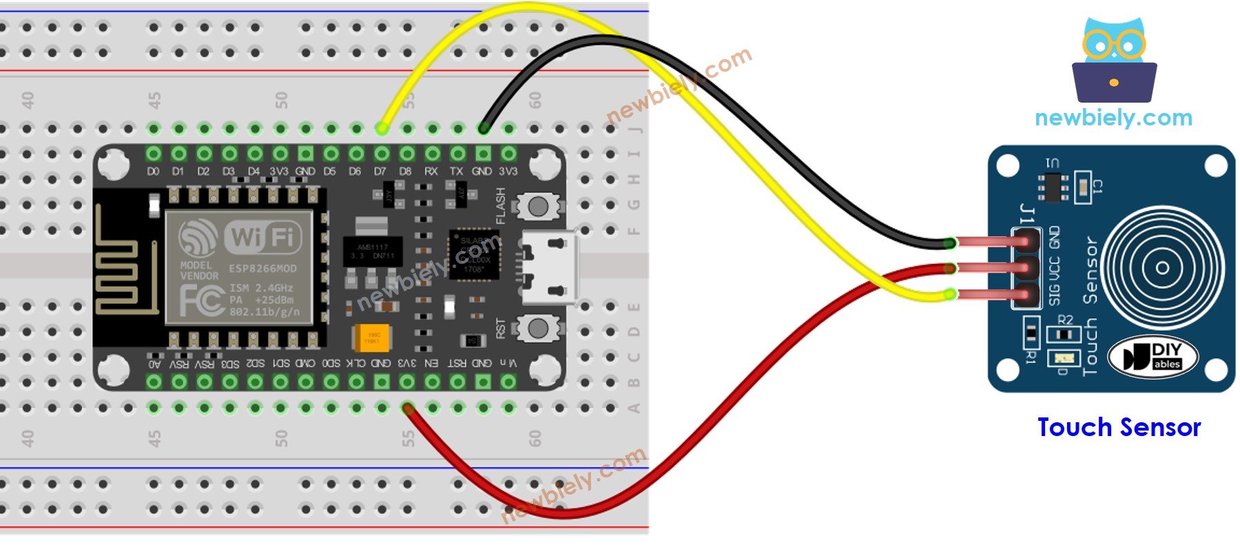 Diagrama de cableado del sensor táctil ESP8266 NodeMCU