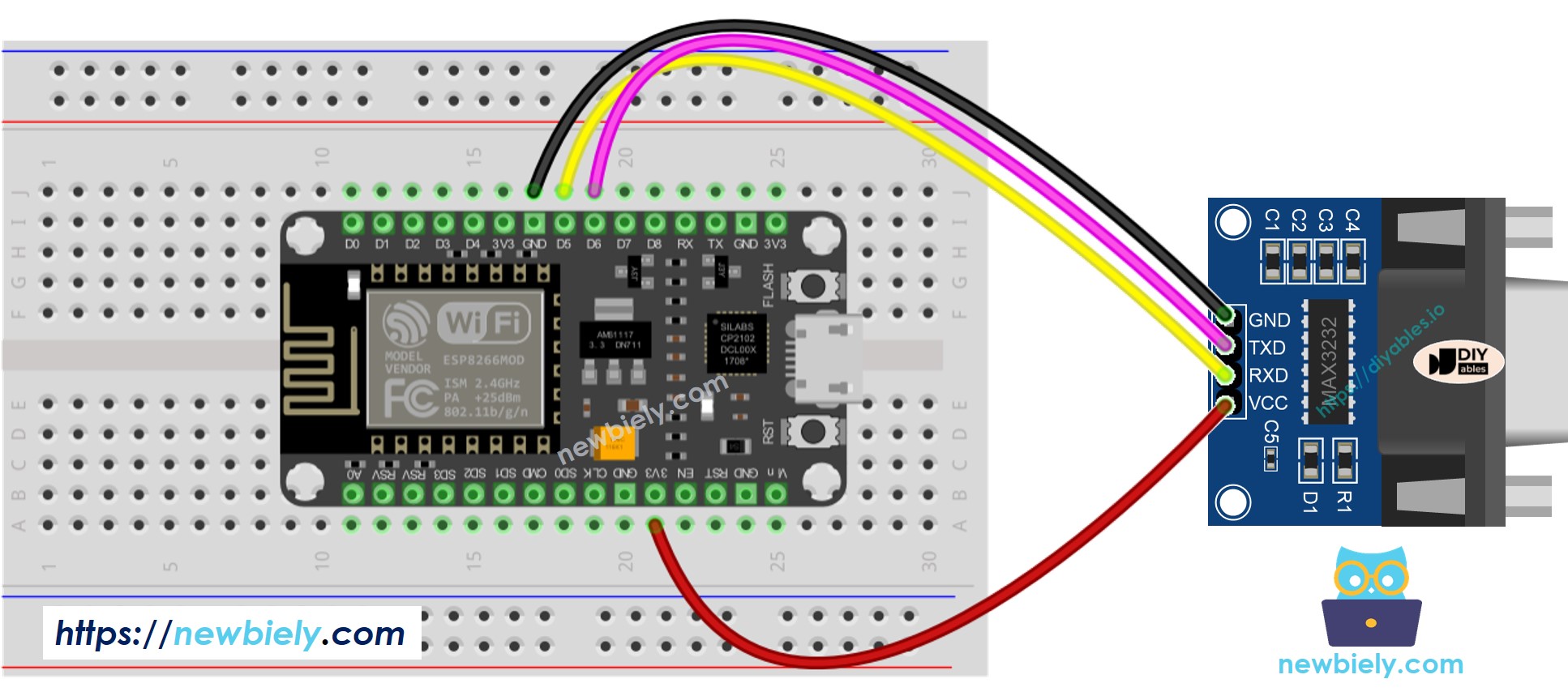 Diagrama de cableado RS232 a TTL para ESP8266 NodeMCU