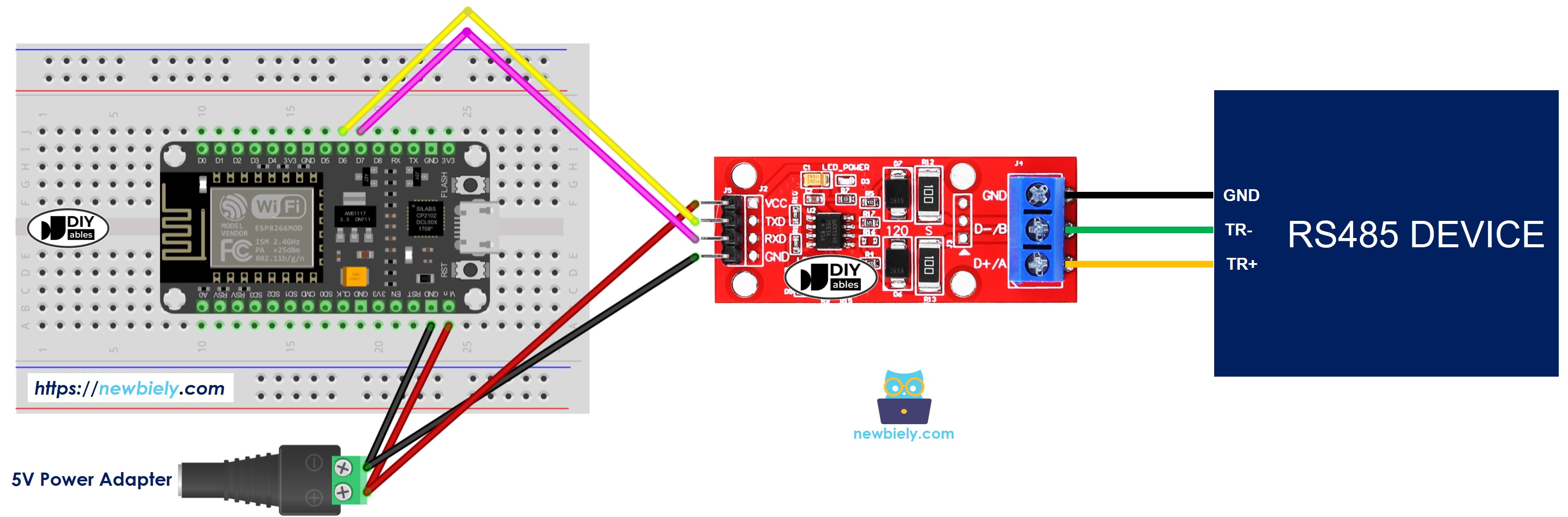 Diagrama de cableado RS-485 a TTL para ESP8266 NodeMCU
