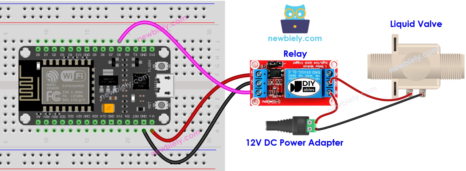 Esquema de cableado de la válvula de agua ESP8266 NodeMCU
