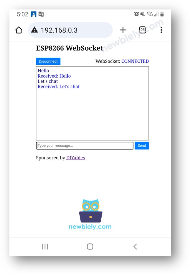 Servidor de chat WebSocket para ESP8266 NodeMCU