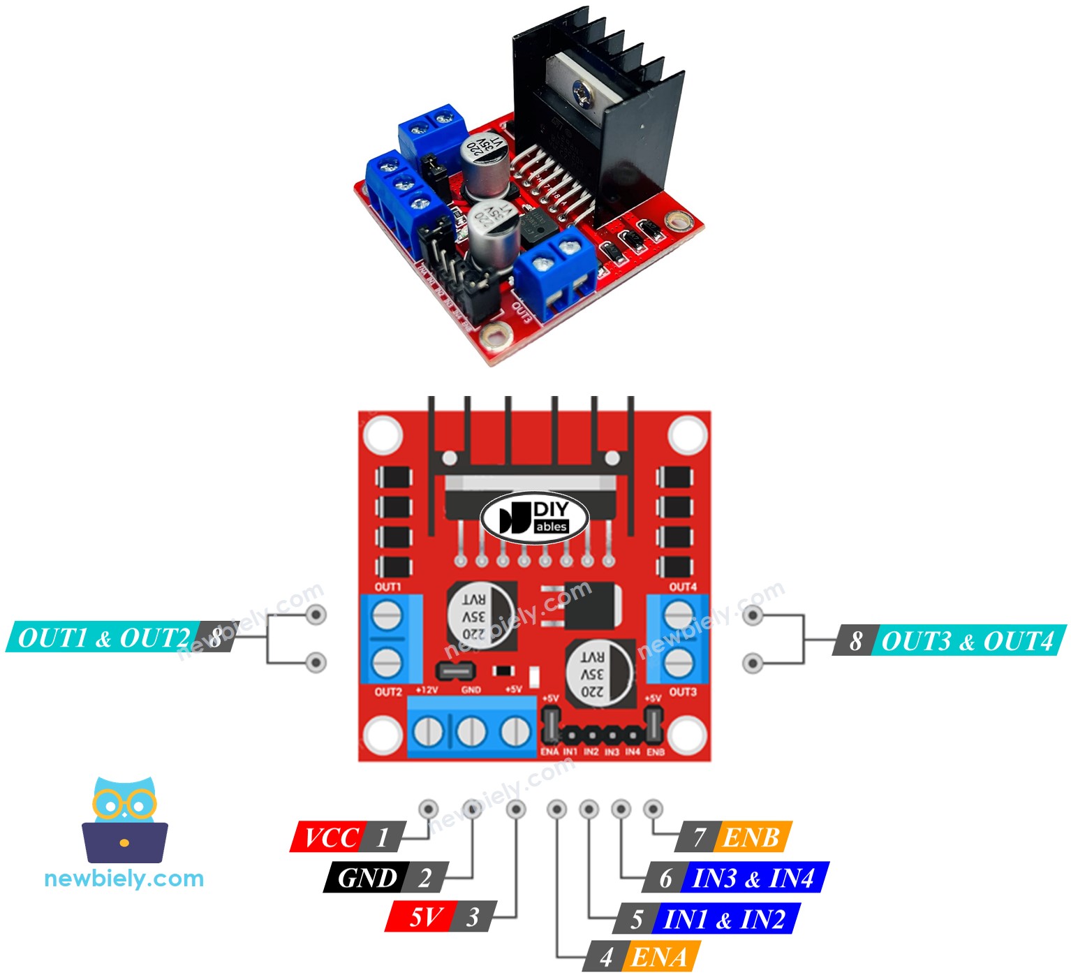 Pinout del controlador L298N